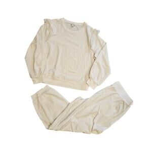 J crew ivory eyelet trim cream jogger sweatpant set sz xl cottage sweatshirt